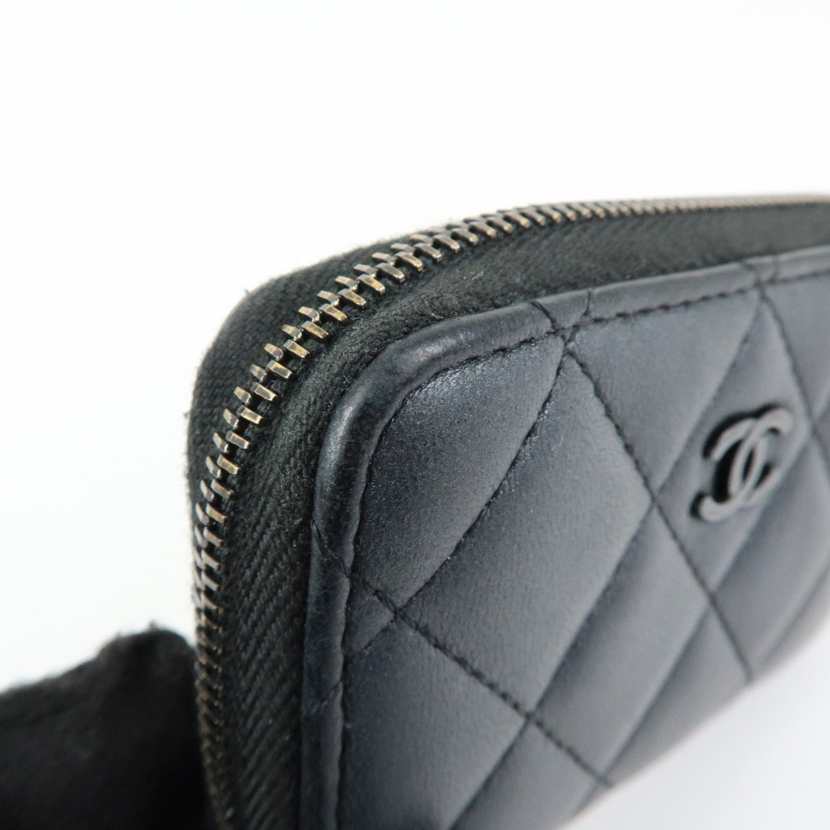 Chanel So Black CC Zip Coin Purse Quilted Lambskin, Black, Leather, Wallet