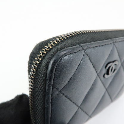 Chanel So Black CC Zip Coin Purse Quilted Lambskin, Black, Leather, Wallet