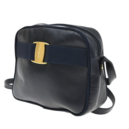 Salvatore Ferragamo Vara Bow Camera Leather, Navy, Leather, Shoulder Bag