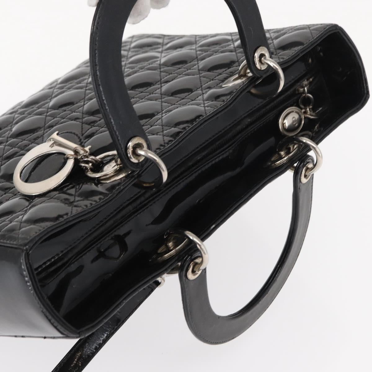 Christian Dior Lady Dior Cannage Stitch Patent, Black, Patent Leather, Handbag