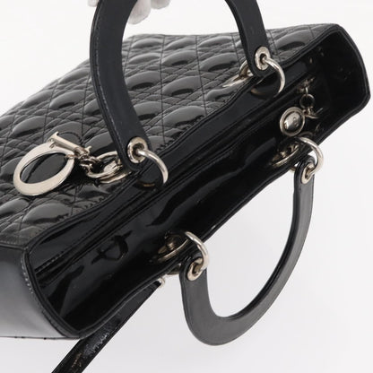 Christian Dior Lady Dior Cannage Stitch Patent, Black, Patent Leather, Handbag