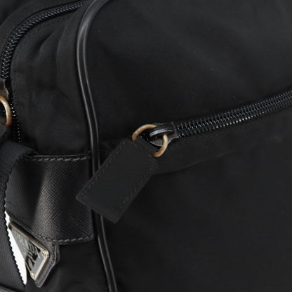 Prada Zip Messenger Tessuto with Leather, Black, Nylon, Handbag