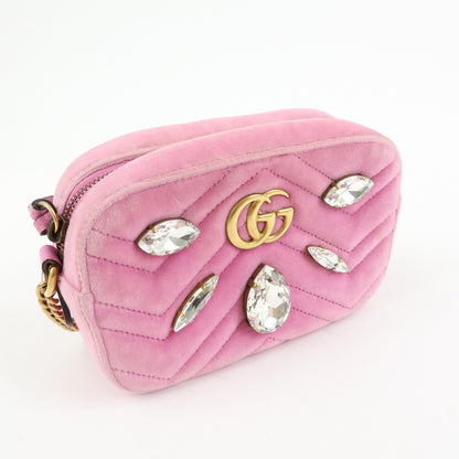 Gucci GG Marmont Crystal Embellished Matelasse Velvet, Pink, Velvet, Shoulder Bag