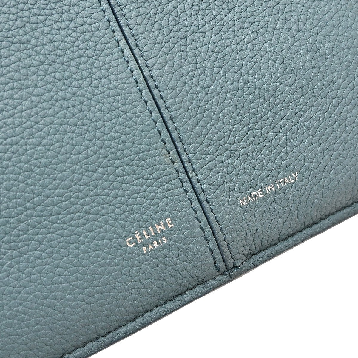 Celine Tri-Fold Grained Calfskin, Blue, Leather, Shoulder Bag
