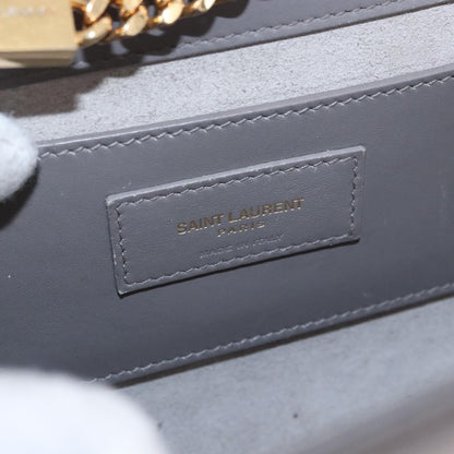 Saint Laurent Classic Monogram Tassel Leather, Gray, Leather, Shoulder Bag
