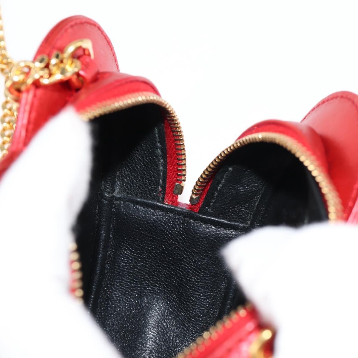 Saint Laurent Love Heart Chain Leather, Red, Leather, Shoulder Bag