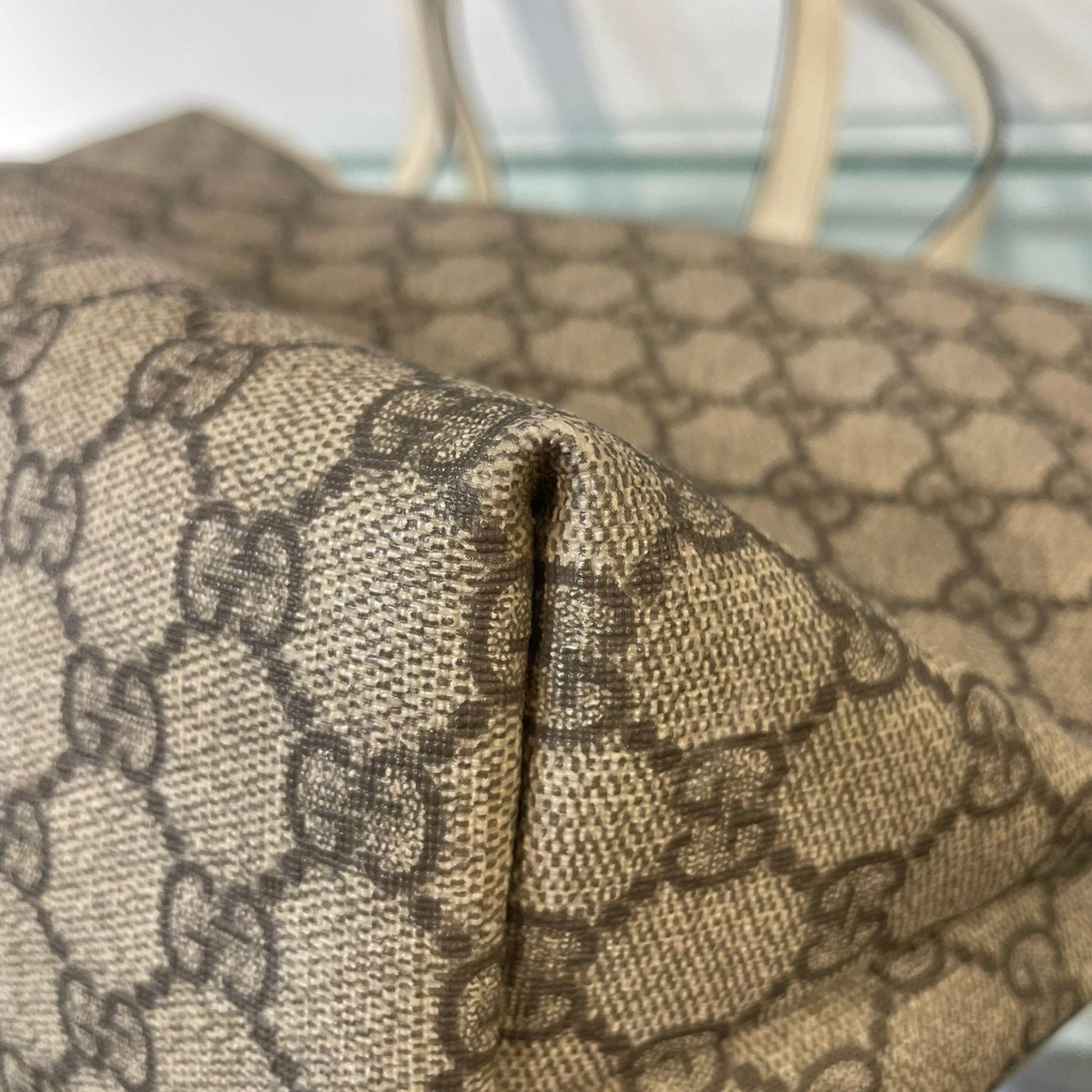 Gucci Plus Tote GG Coated Canvas with Leather, Beige, Canvas, Tote Bag