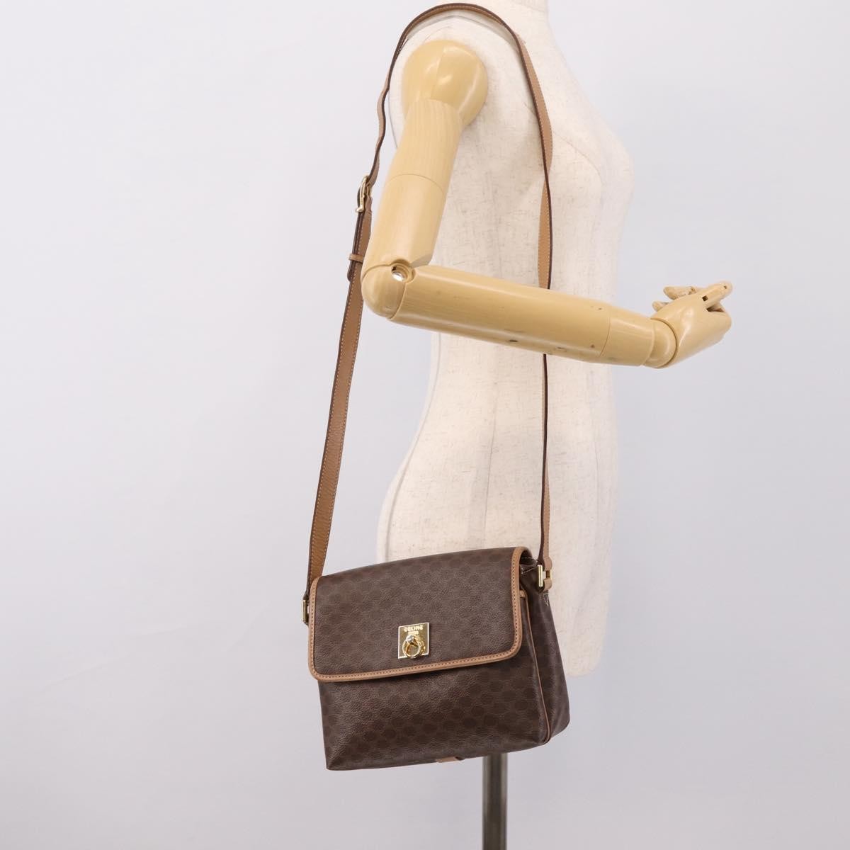Celine Macadam Leather, Brown, Canvas, Shoulder Bag