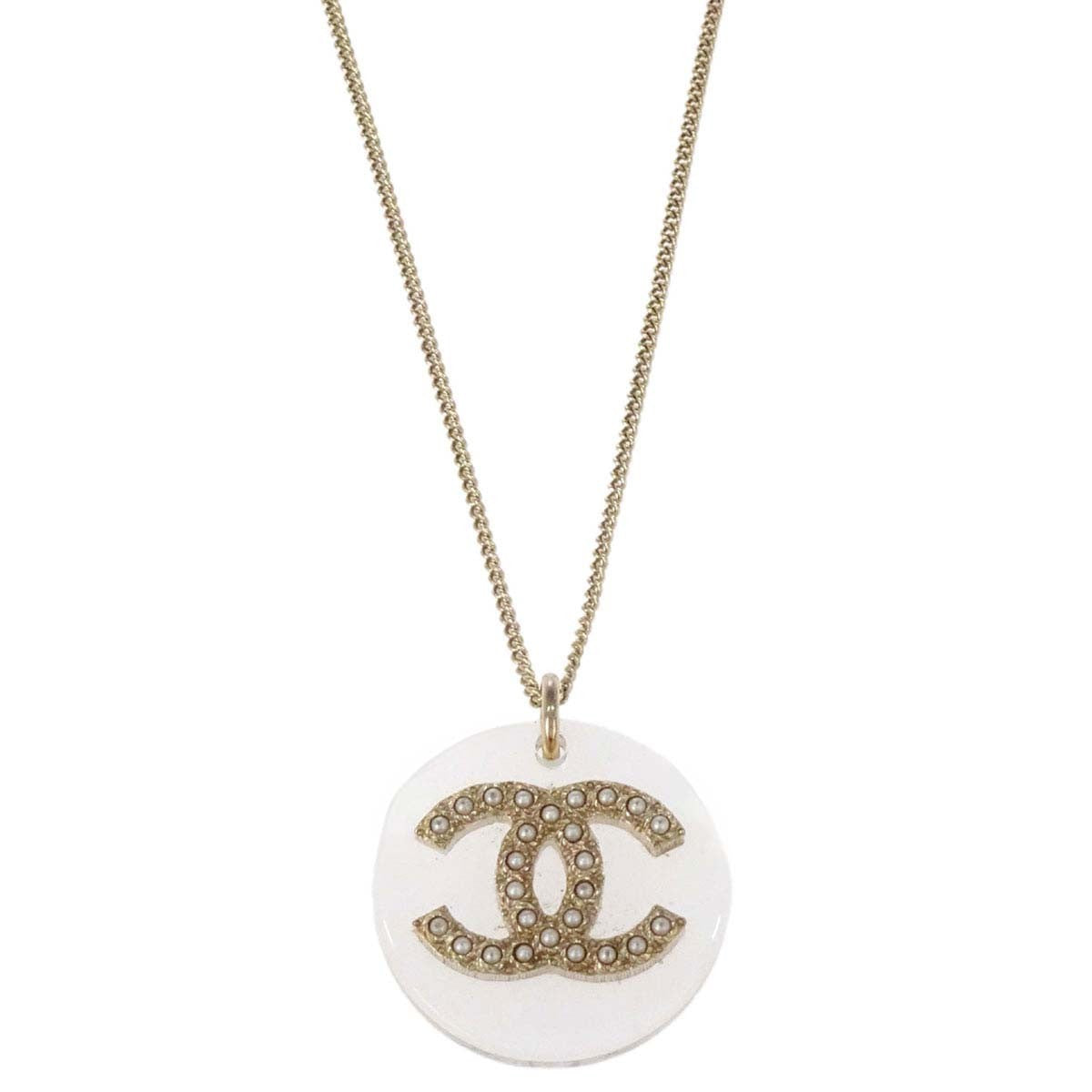 Chanel CC Pendant Metal with Enamel and Faux Pearl, Gold, Gold Plated, Necklace