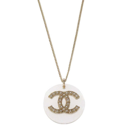 Chanel CC Pendant Metal with Enamel and Faux Pearl, Gold, Gold Plated, Necklace