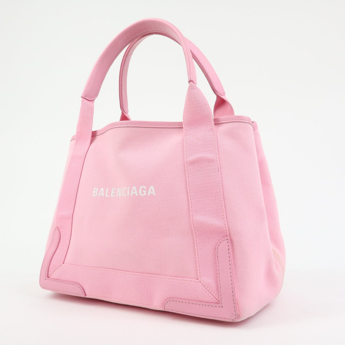 Balenciaga Navy Cabas Canvas with Leather, Pink, Canvas, Tote Bag