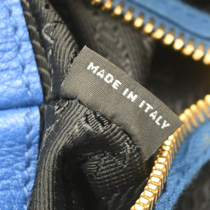 Prada Front Pocket Shopping Vitello Daino, Blue, Leather, Tote Bag