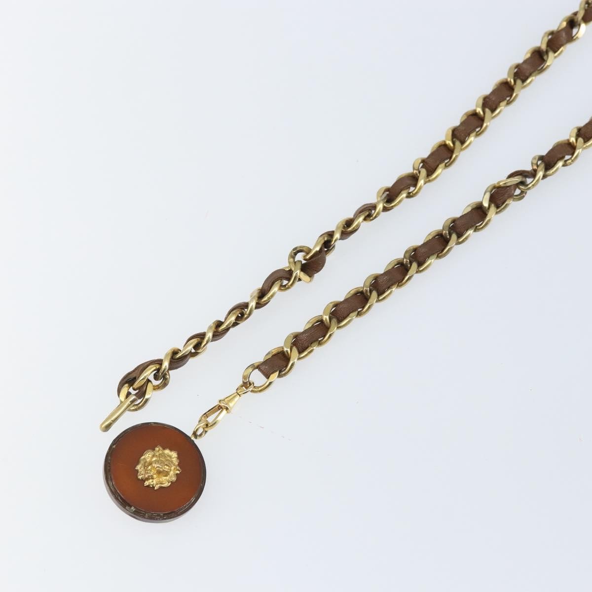 Chanel Vintage Logo Chain Belt Metal and Leather, Brown, Metal, Belt