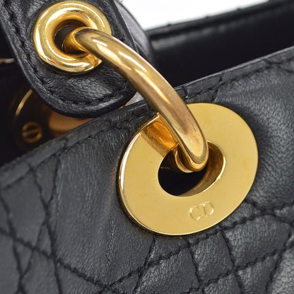 Christian Dior Vintage Lady Dior Cannage Quilt Lambskin, Black, Leather, Handbag