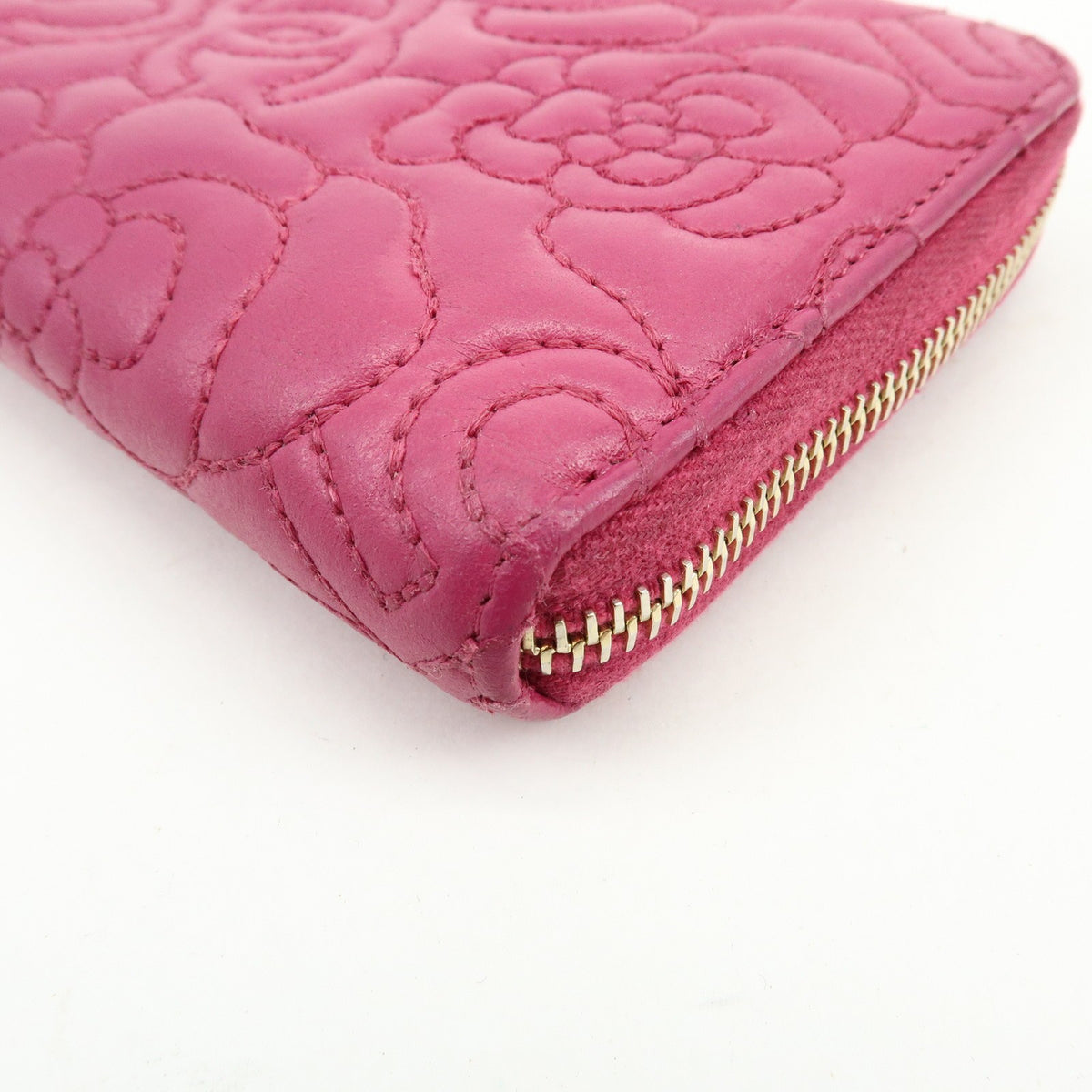 Chanel Zip Around Camellia Patent, Pink, Calfskin, Wallet
