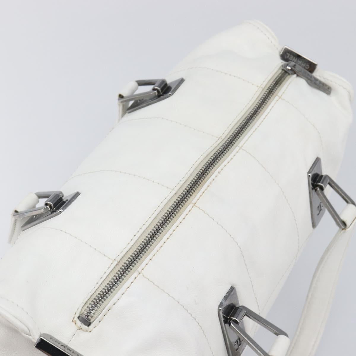 Chanel Square Stitch CC Boston Quilted Leather, White, Leather, Handbag