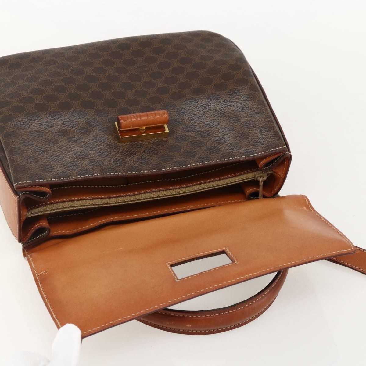 Celine Vintage Convertible Top Handle Macadam Coated Canvas, Brown, PVC, Handbag