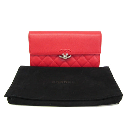 Chanel CC Box Gusset Flap Quilted Calfskin, Red, Leather, Wallet