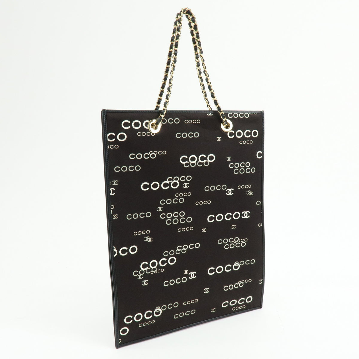 Chanel Vintage Coco Chain Shopping Printed Canvas, Black, Canvas, Tote Bag