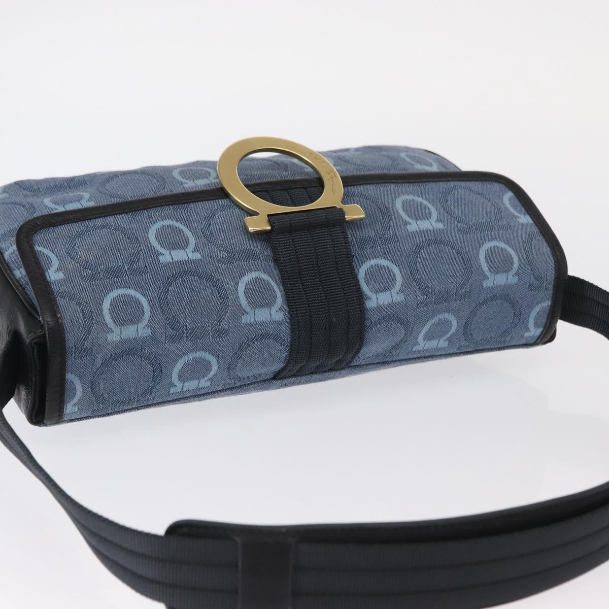 Salvatore Ferragamo Gancini Canvas, Navy, Canvas, Shoulder Bag