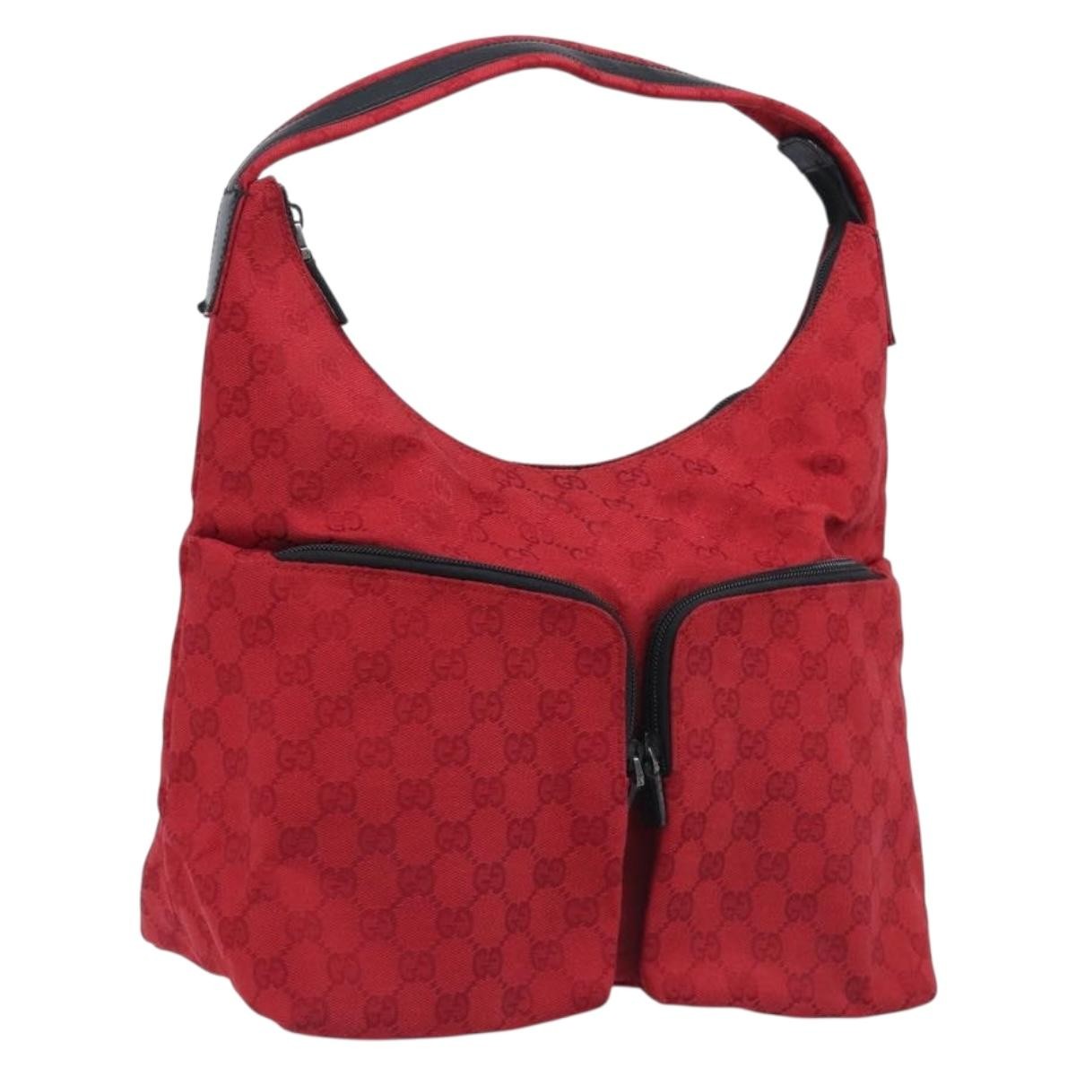 Gucci Double Pocket Zip Hobo GG Canvas, Red, Canvas, Shoulder Bag