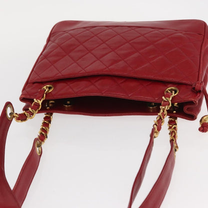 Chanel Vintage Slit Pocket Quilted Lambskin, Red, Leather, Shoulder Bag