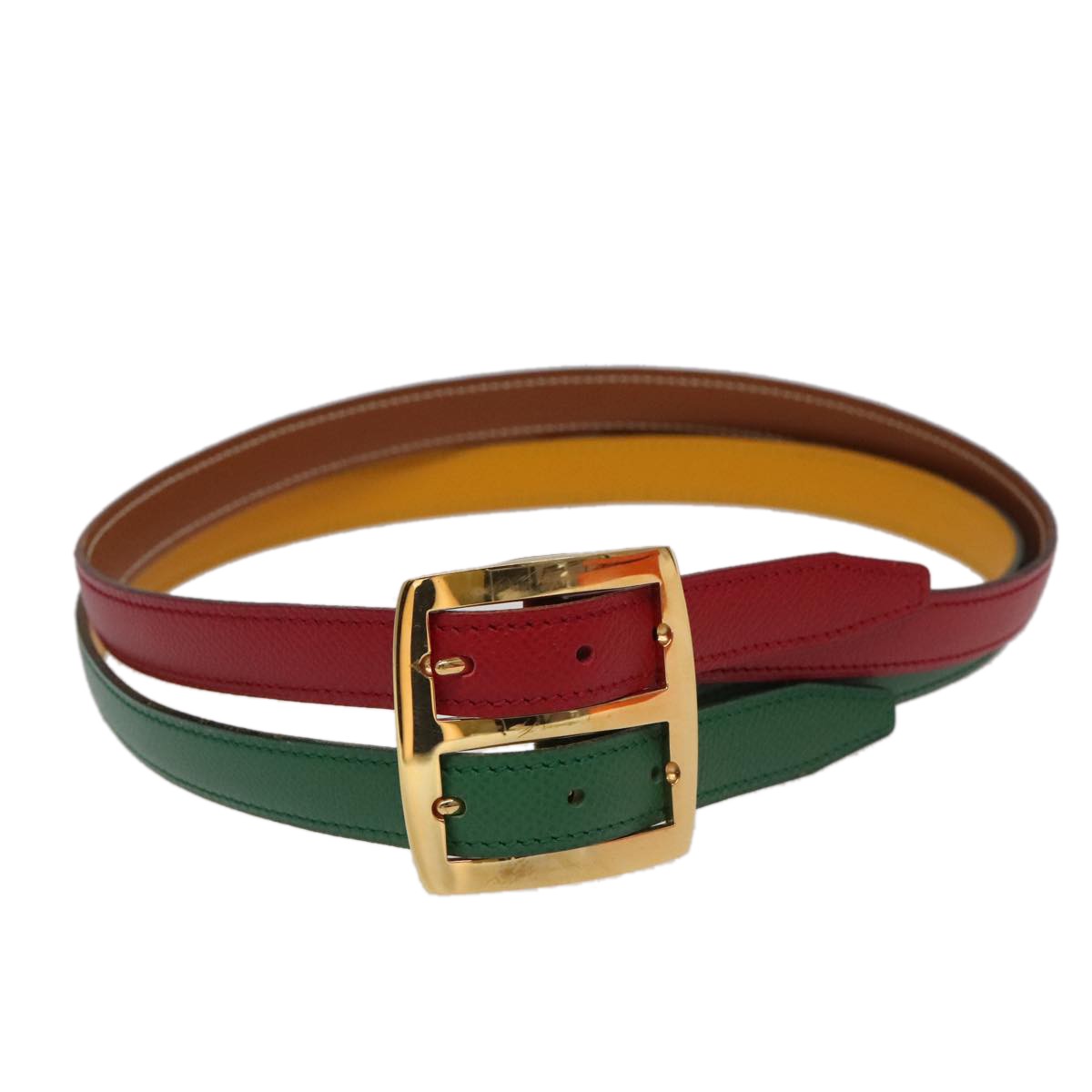 Hermes Double Hole Buckle Belt Metal and Leather, Multicolour, Leather, Belt