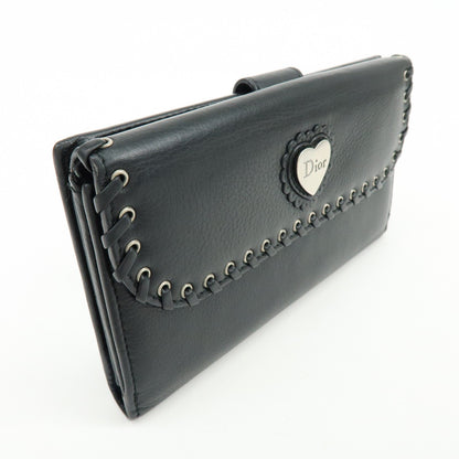 Christian Dior Trotter / Heart Motif Wallet Leather, Black, Leather, Wallet