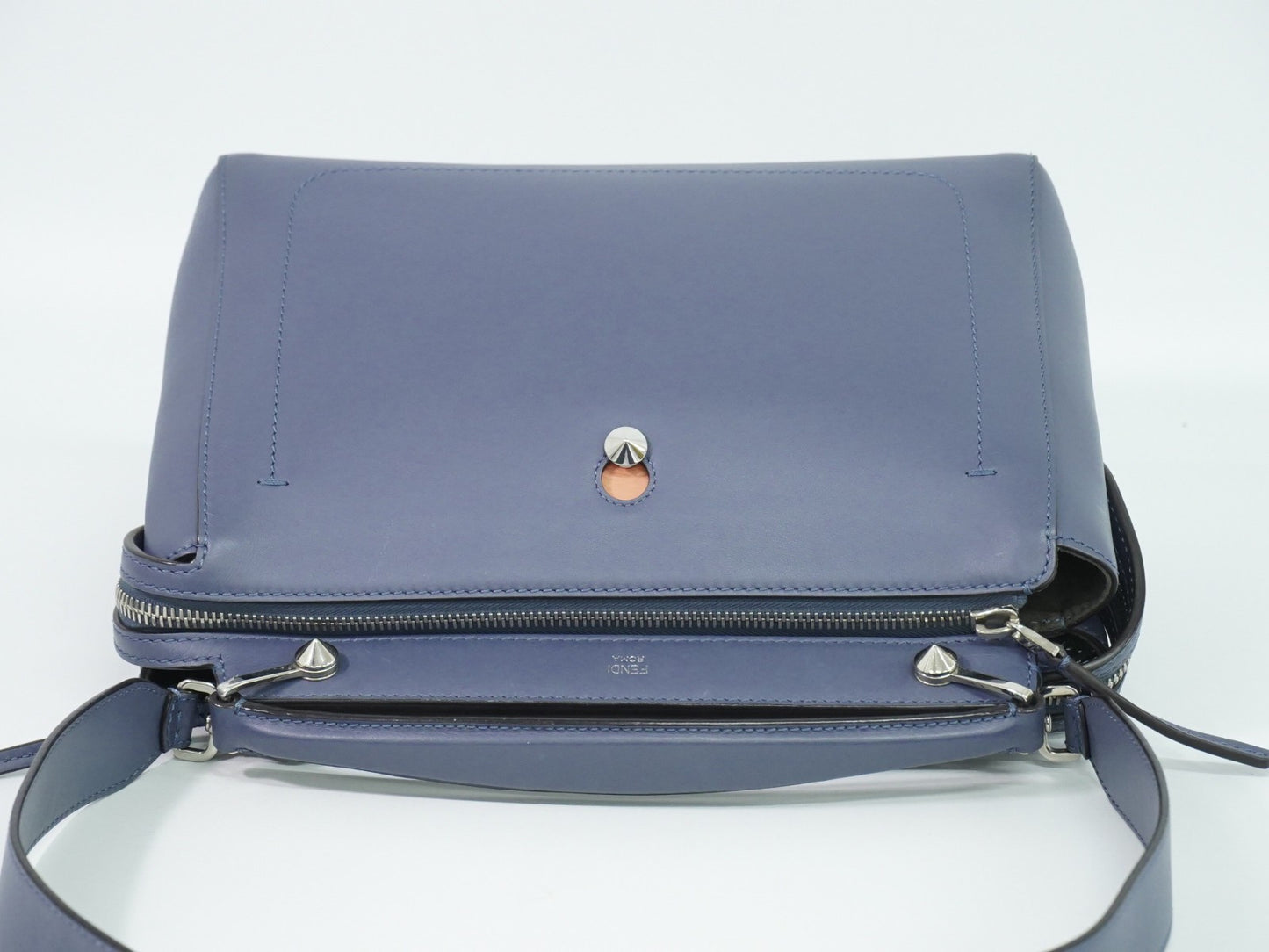 Fendi DotCom Convertible Satchel Leather, Blue, Leather, Handbag