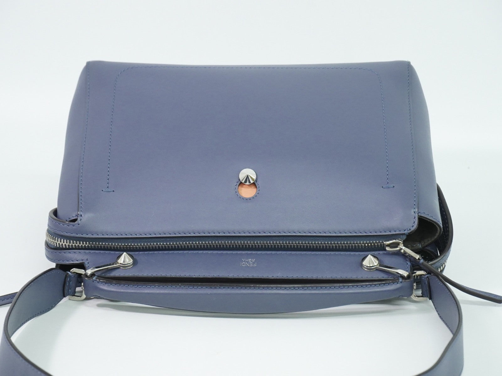 Fendi DotCom Convertible Satchel Leather, Blue, Leather, Handbag