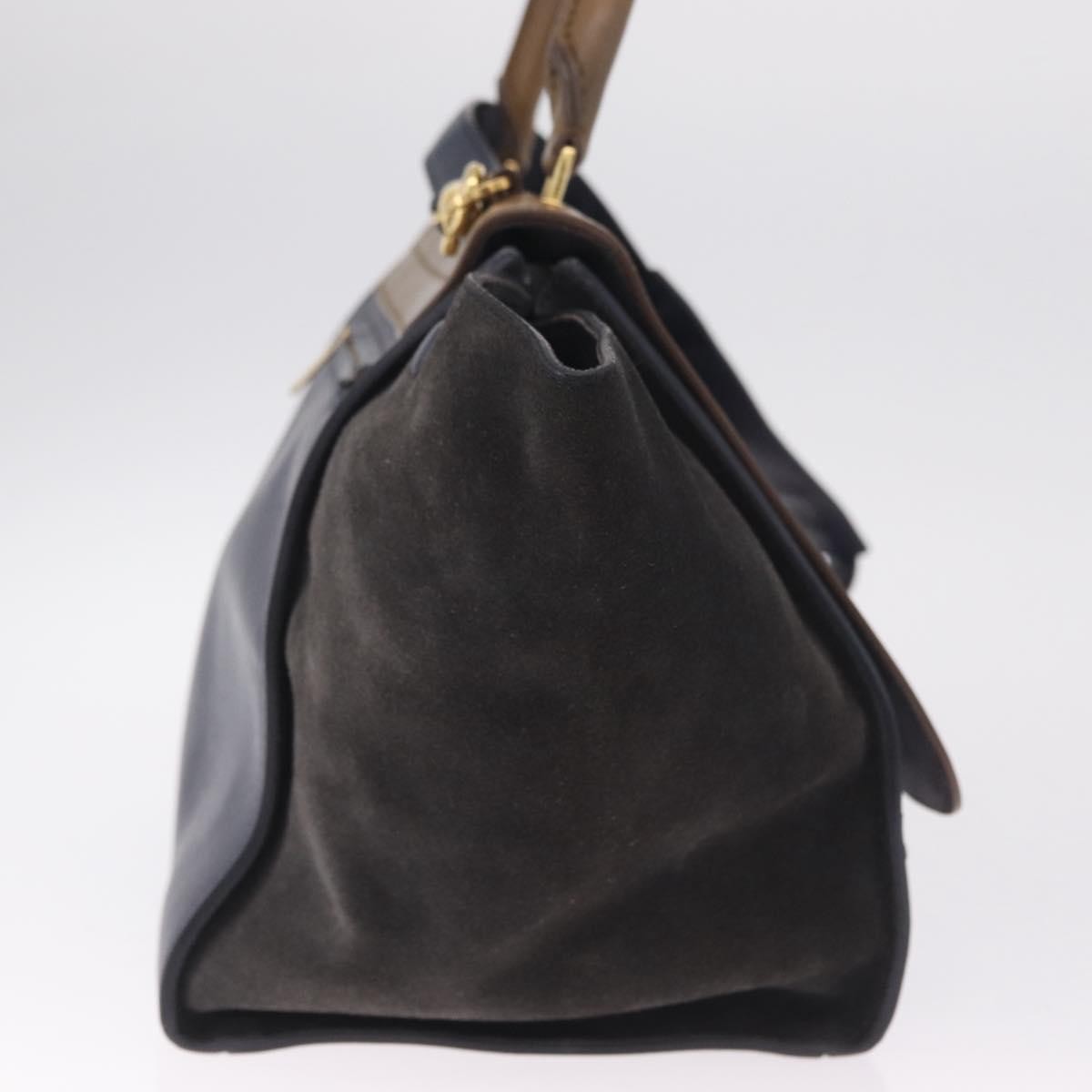 Celine Tricolor Trapeze Leather, Navy, Leather, Handbag