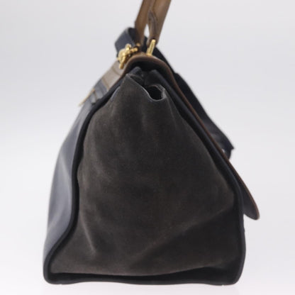 Celine Tricolor Trapeze Leather, Navy, Leather, Handbag