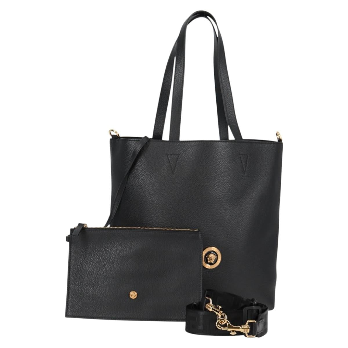 Versace Medusa Tote Leather, Black, Leather, Tote Bag