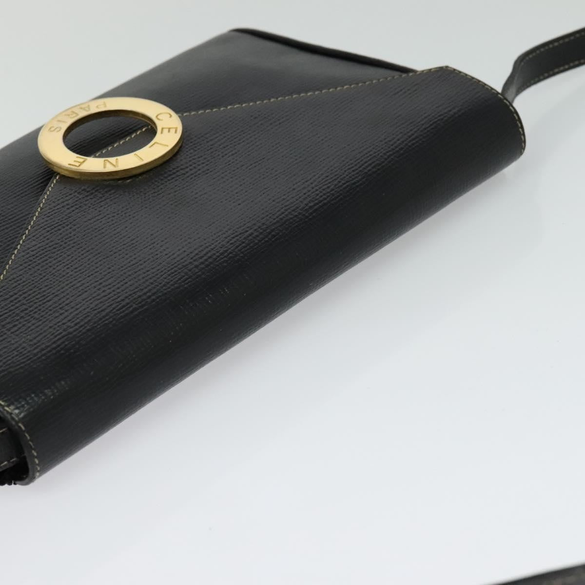 Celine Vintage Circle Logo Leather, Black, Leather, Handbag