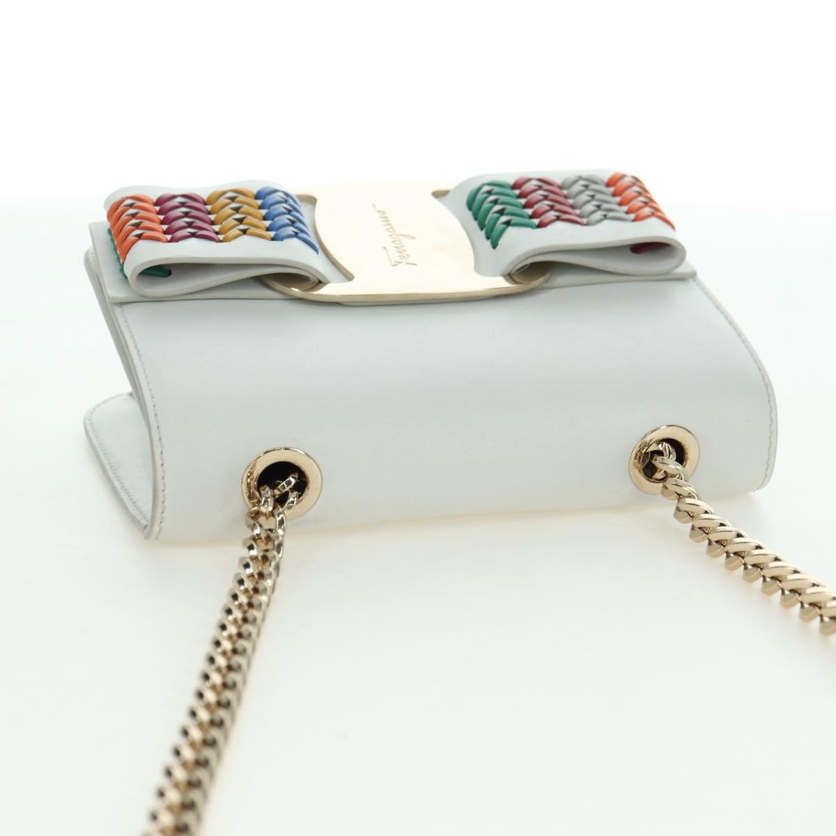 Salvatore Ferragamo Vala Chain Leather, White, Leather, Shoulder Bag