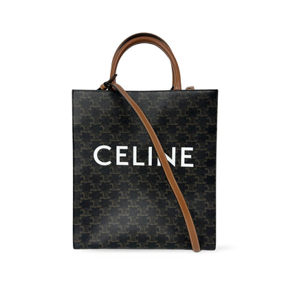 Celine Vertical Cabas Triomphe Coated Canvas, Brown, Canvas, Tote Bag