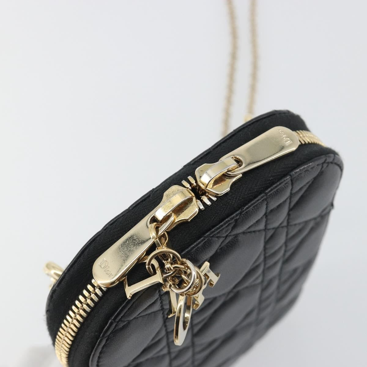Christian Dior Lady Dior Phone Holder on Chain Cannage Quilt Lambskin, Black, Leather, Shoulder Bag
