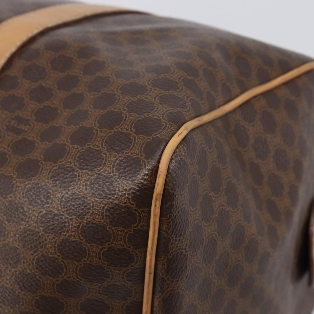 Celine Vintage Duffle Macadam Coated Canvas, Brown, Canvas, Handbag
