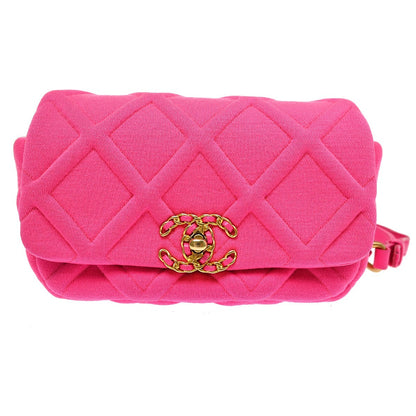 Chanel 19 Belt Quilted Jersey, Pink, Canvas, Shoulder Bag