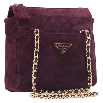 Prada Vintage Chain Flap Suede, Burgundy, Suede, Shoulder Bag
