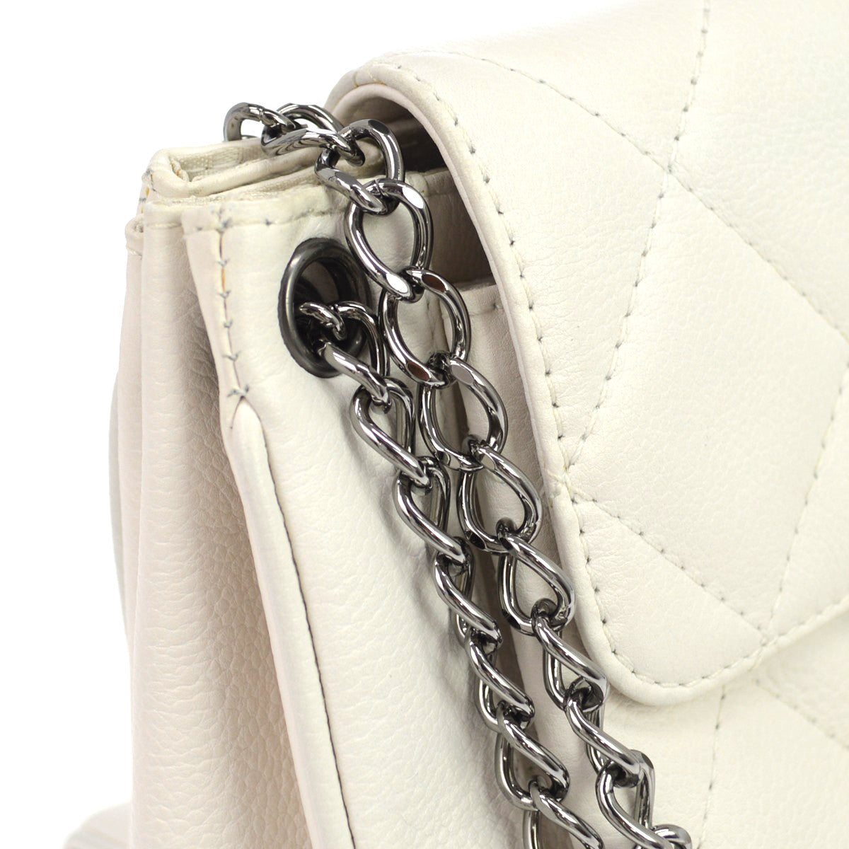 Chanel Pocket Accordion Flap Quilted Lambskin, White, Leather, Shoulder Bag