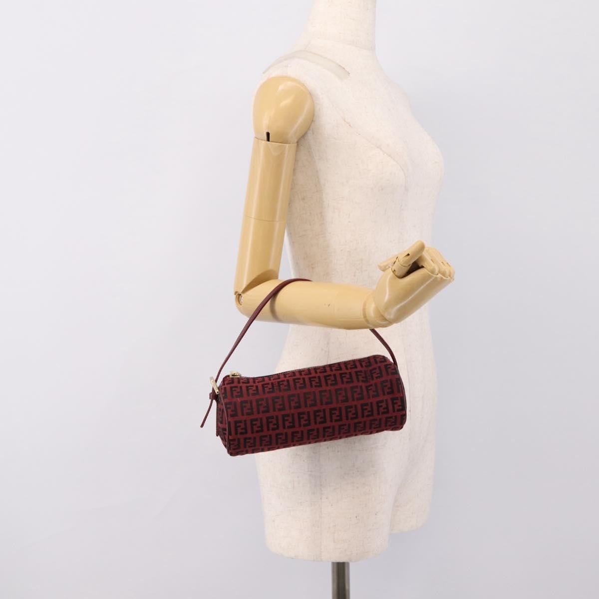 Fendi Vintage FF Zip Zucchino Canvas, Burgundy, Canvas, Shoulder Bag
