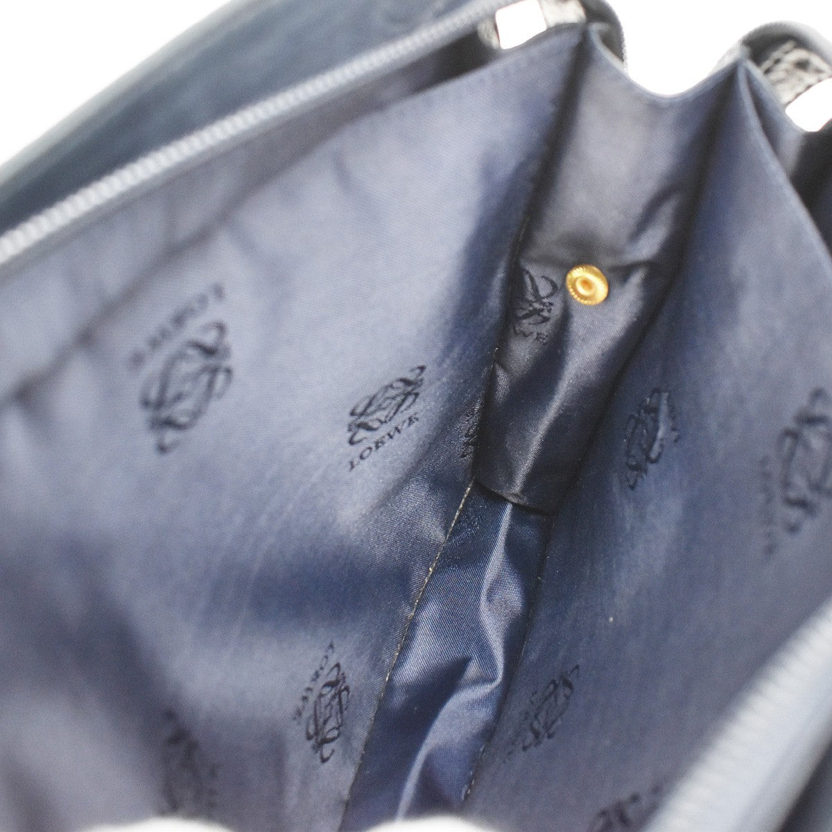 Loewe Vintage Anagram Zip Leather, Navy, Leather, Crossbody Bag