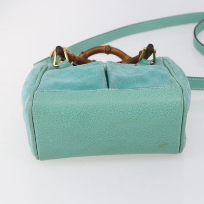 Gucci Bamboo Zip Pouch Leather, TURQUOISE, SUEDE, Clutche & pouche