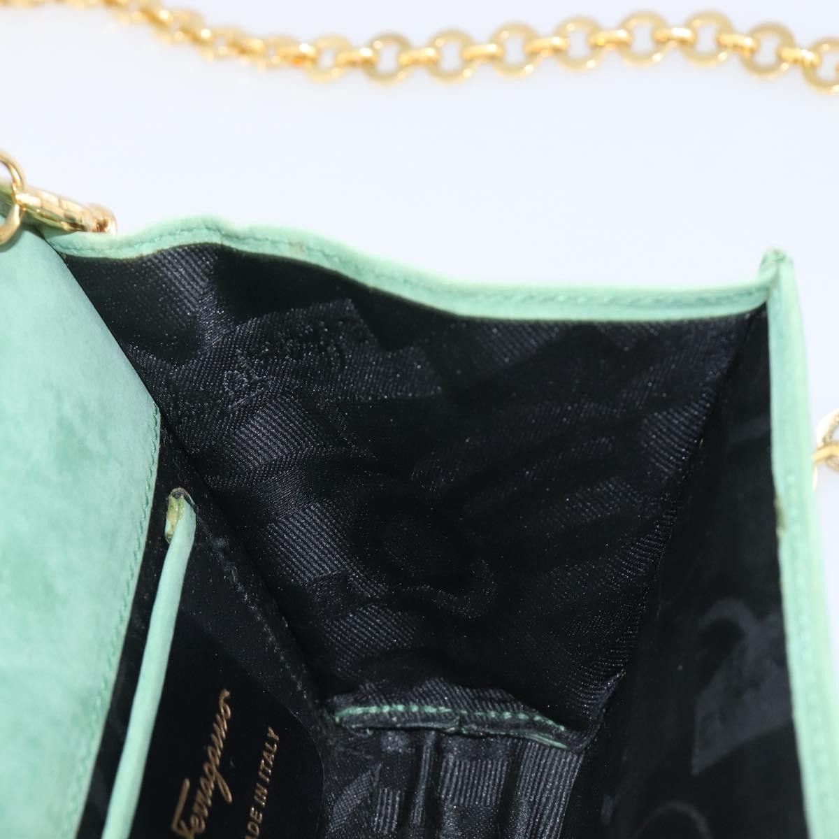 Salvatore Ferragamo Vala Chain Suede, Green, Suede, Shoulder Bag