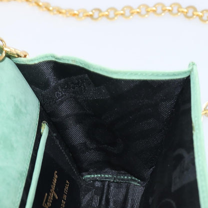 Salvatore Ferragamo Vala Chain Suede, Green, Suede, Shoulder Bag