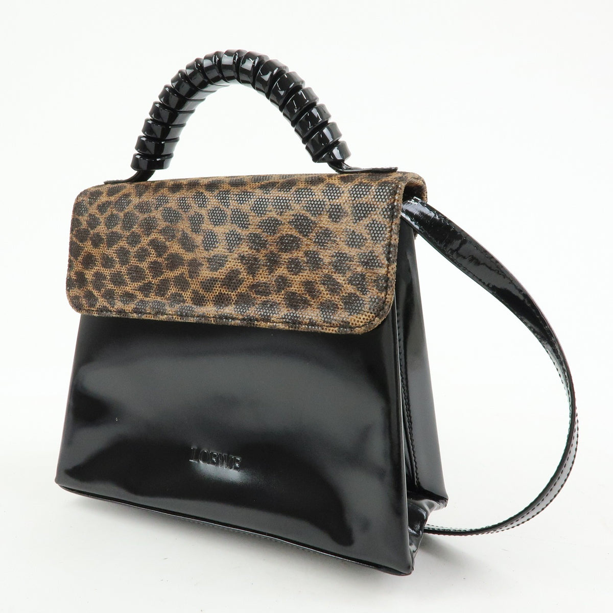 Loewe Vintage Velazquez Top Handle Leather, Black, Patent Leather, Handbag