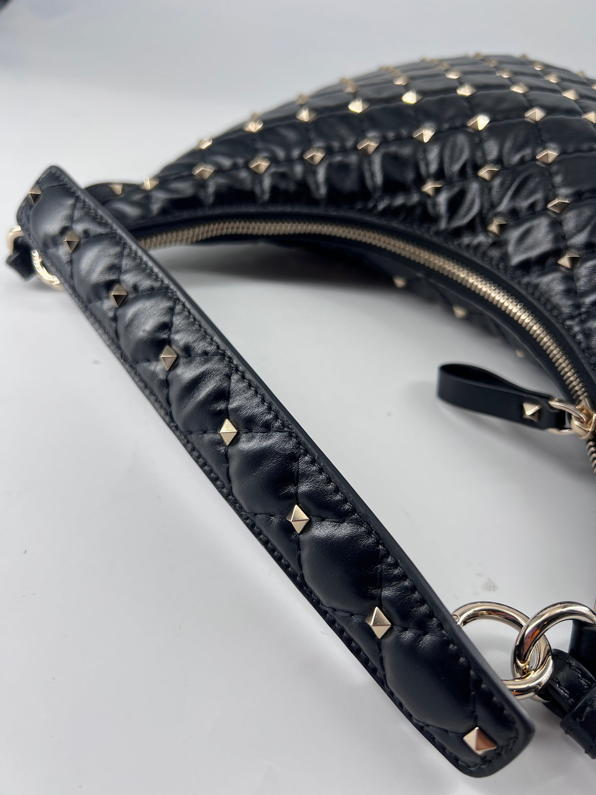 Valentino Garavani Rockstud Spike Zip Tote leather, Black, Leather, Shoulder Bag