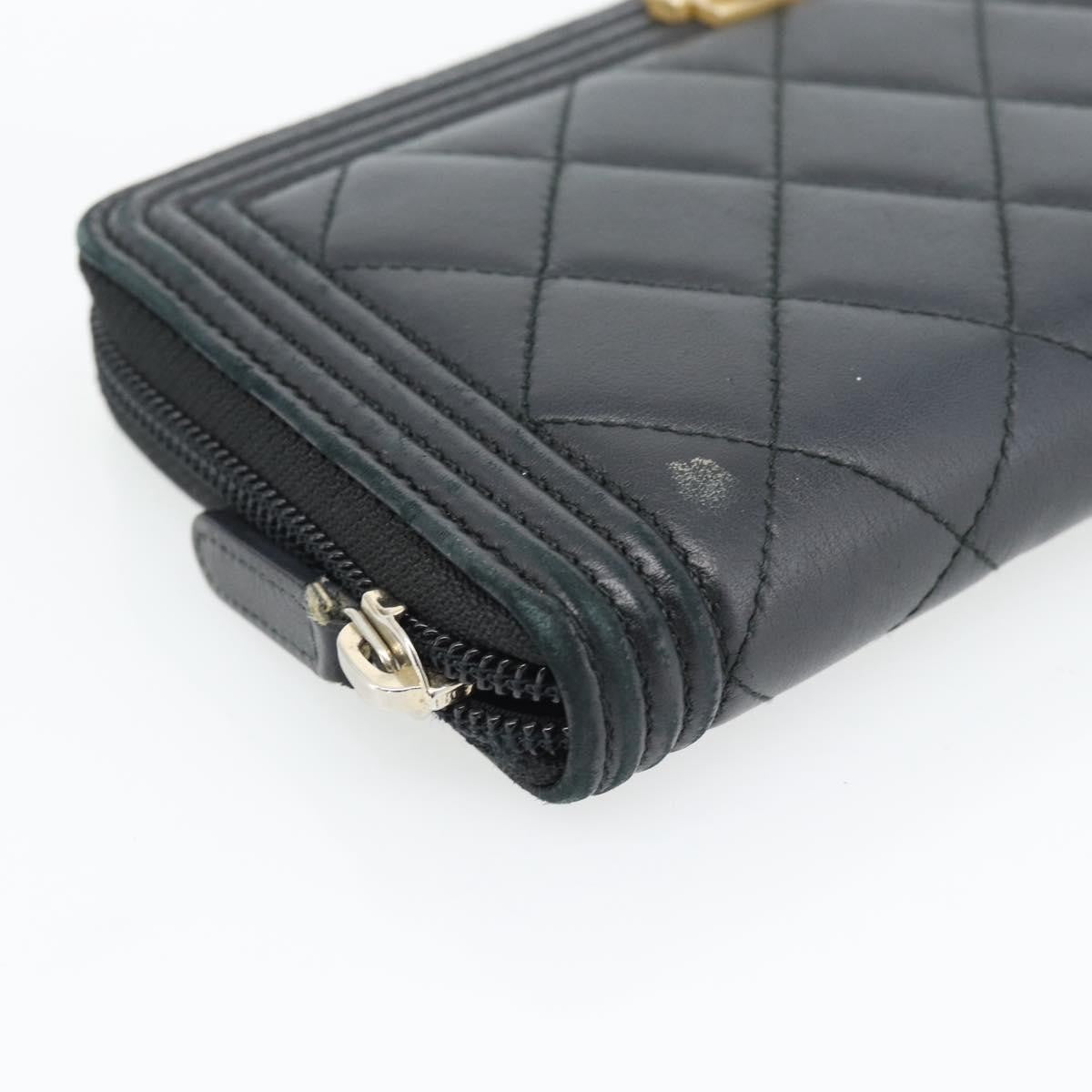Chanel Boy Zip Around Organizer Quilted Lambskin, Black, Leather, Wallet