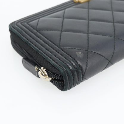 Chanel Boy Zip Around Organizer Quilted Lambskin, Black, Leather, Wallet
